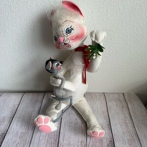 Annalee Vintage Large Christmas Cat & Mouse Posable Mobilitec Dolls 1981 1965